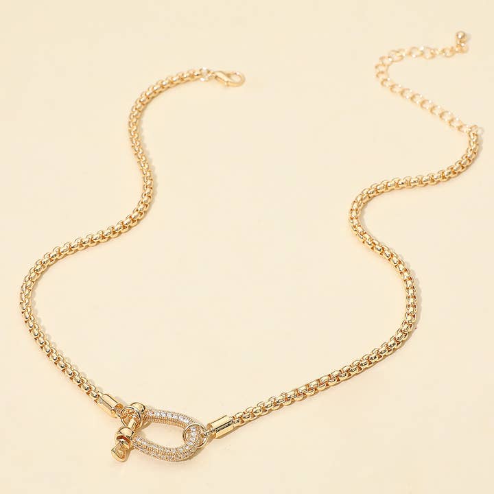 Sensibling Corp. - Vente Colliers à pendentif - Collier chaîne en boîte avec pendentif mousqueton mors en pierre pavée2