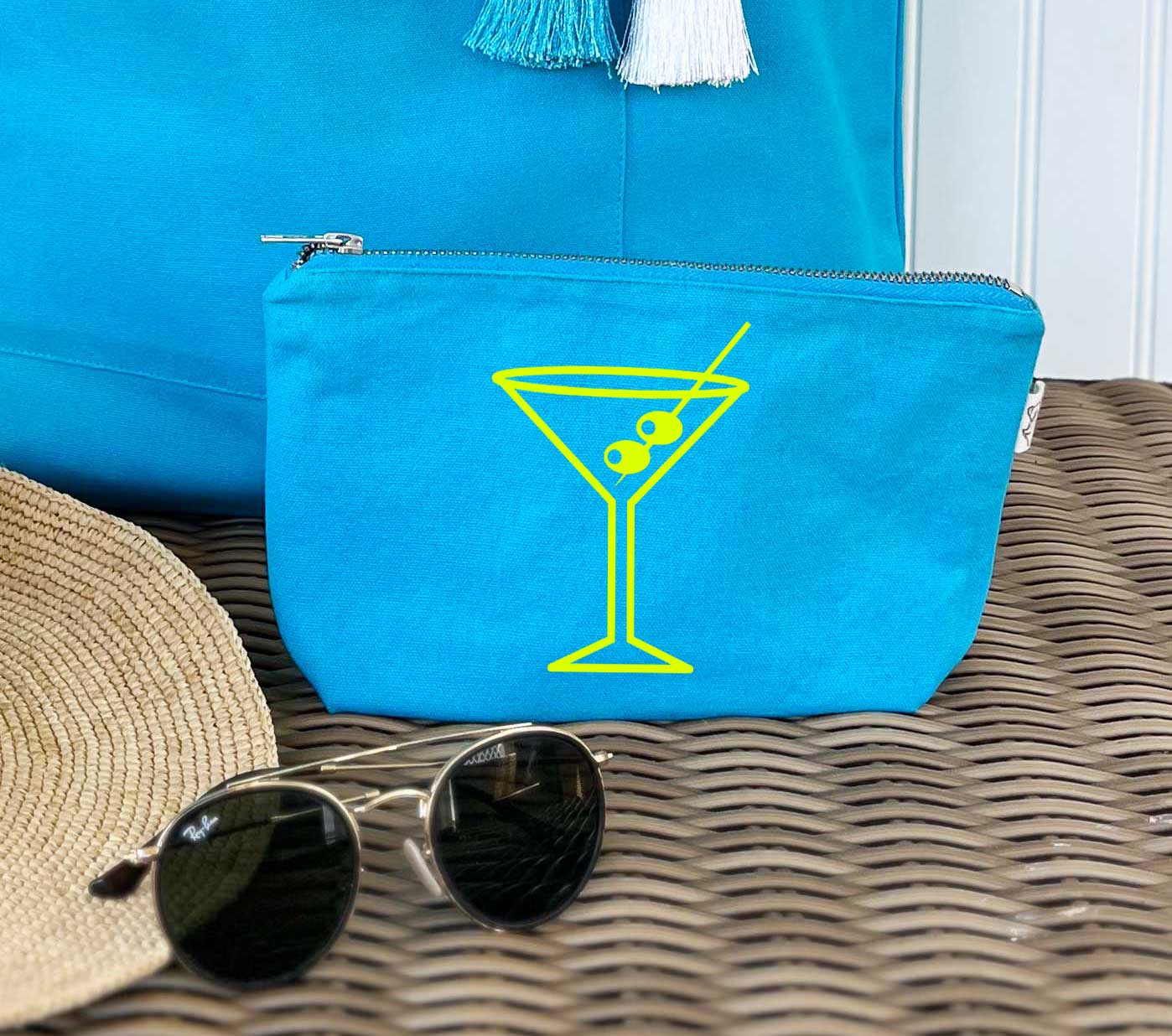 Quilted Koala – wholesale Make-up/cosmetic bag – Aqua Makeup Bag - Martini Glass - Yellow1