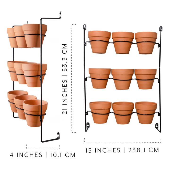 Kurated Korner - Wholesale Wall planter - AuldHome Design Mini Clay Pot Hanging Rack 13