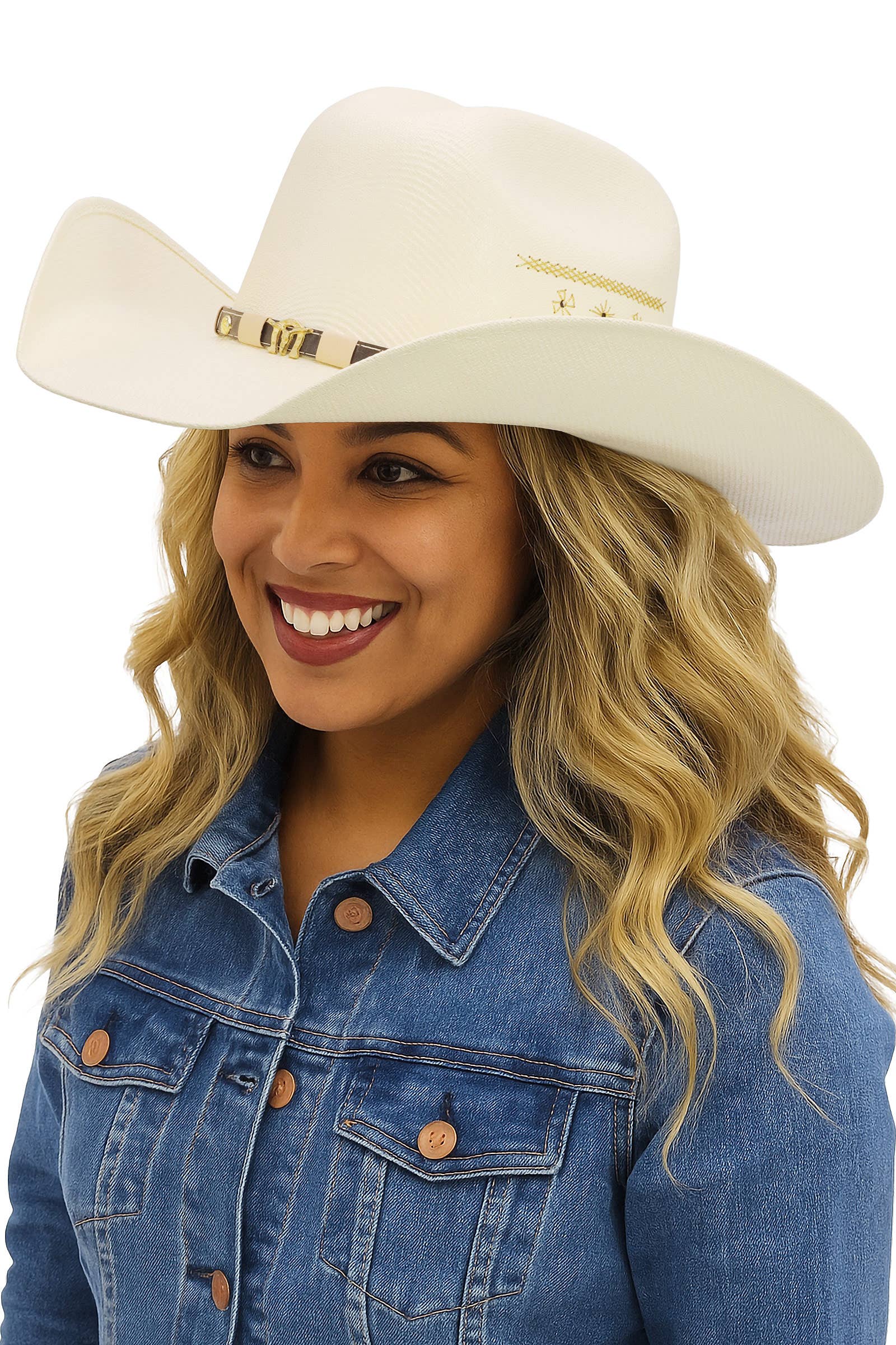 IVORY Gold Rodeo Vaquero Bangora Straw Cowboy Hat for wholesale on Faire