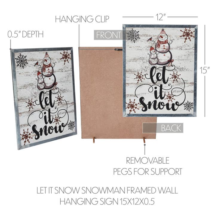 VHC Brands - Wholesale Sign - Let It Snow Snowman Framed Wall Hanging Sign 15x125