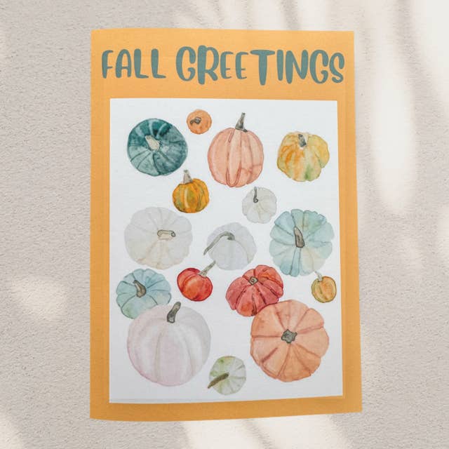 Fall greetings pumpkin card halloween thanksgiving for wholesale by Kubytovych Studio