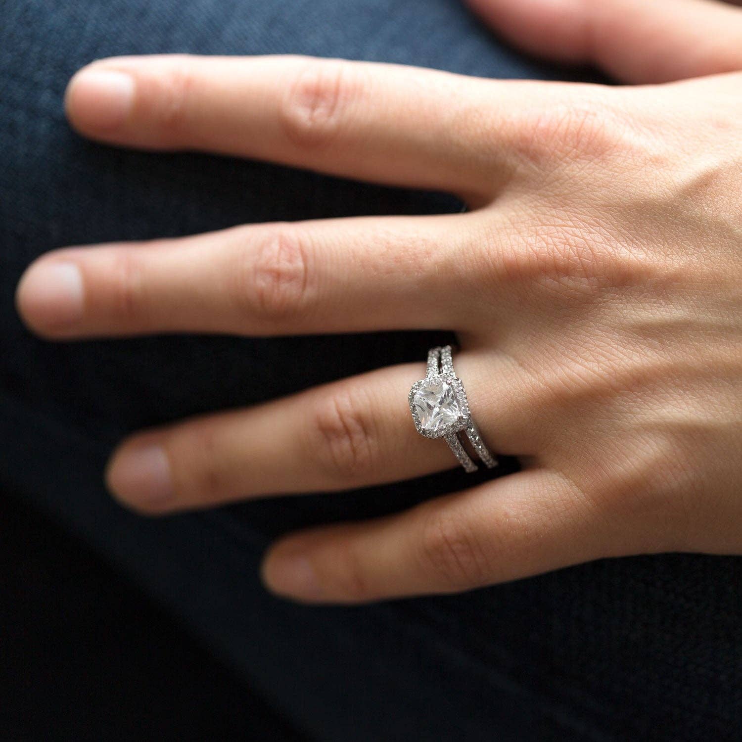 Silver Stars Collection - Wholesale Engagement Ring - Rhodium Plated CZ Bridal Ring Set1