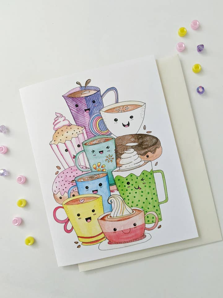 Biglietto di Auguri Tazze di Gioia | Illustrazione | Biglietto Generico per la vendita all'ingrosso da parte di Artcolorworks