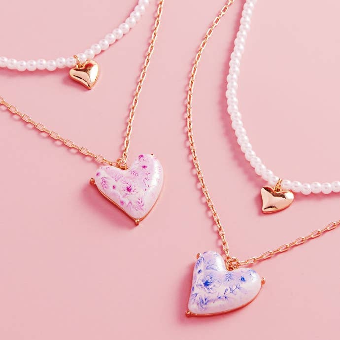 Designature New York - Wholesale Pendant/Charm Necklace - Valentine Heart Pearl W Flower 2 Layered Necklace4