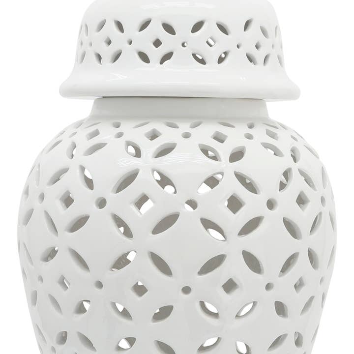Sagebrook Home - Wholesale Decorative Jar - Ceramic Cutout Daisies Lidded Decorative Jar - White, 24 in.9