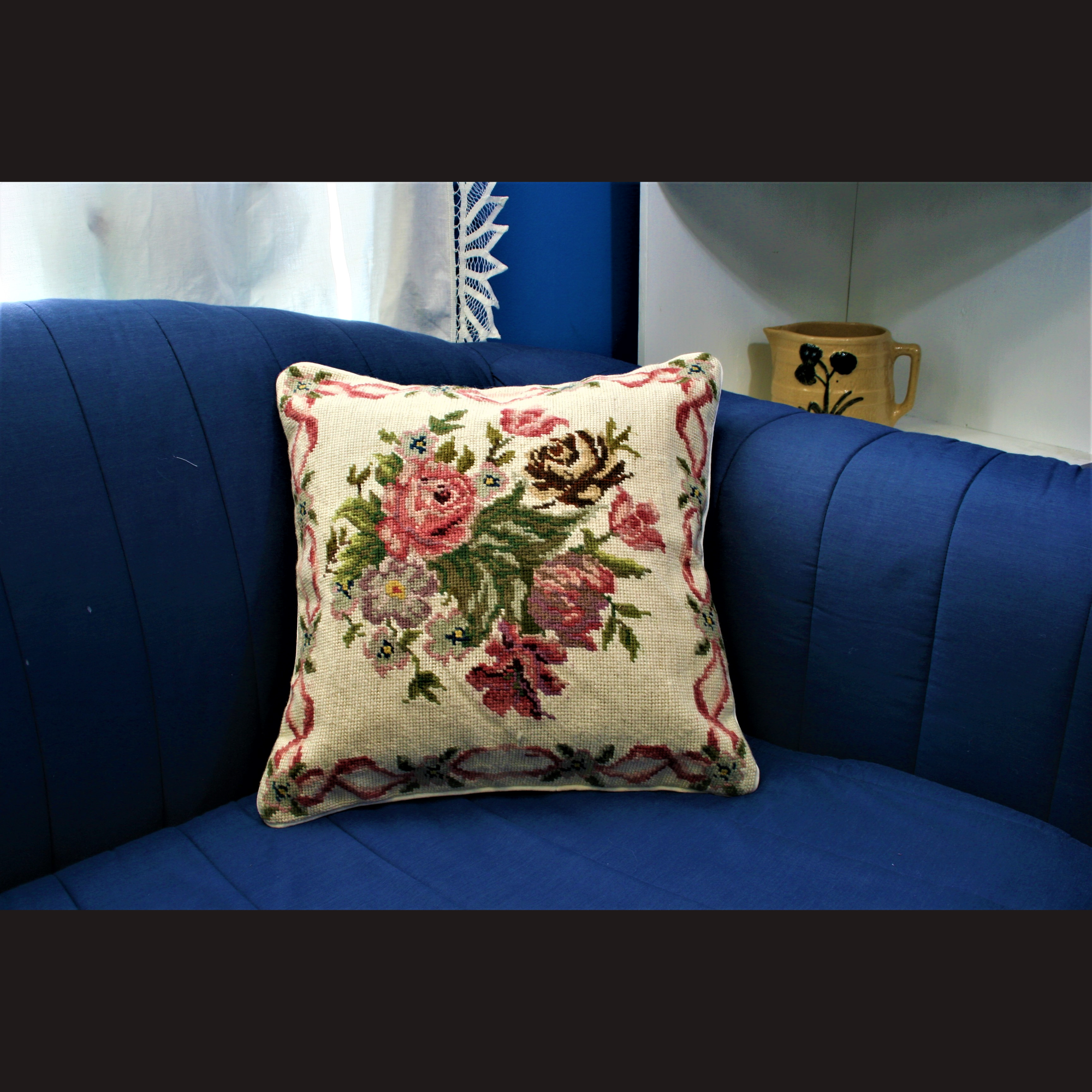 Eastern Sunrise Lace And Linens Inc. - Wholesale Throw Pillow Cover - Wool Needlepoint Ribbons & Roses Plus Special  Offer Package4