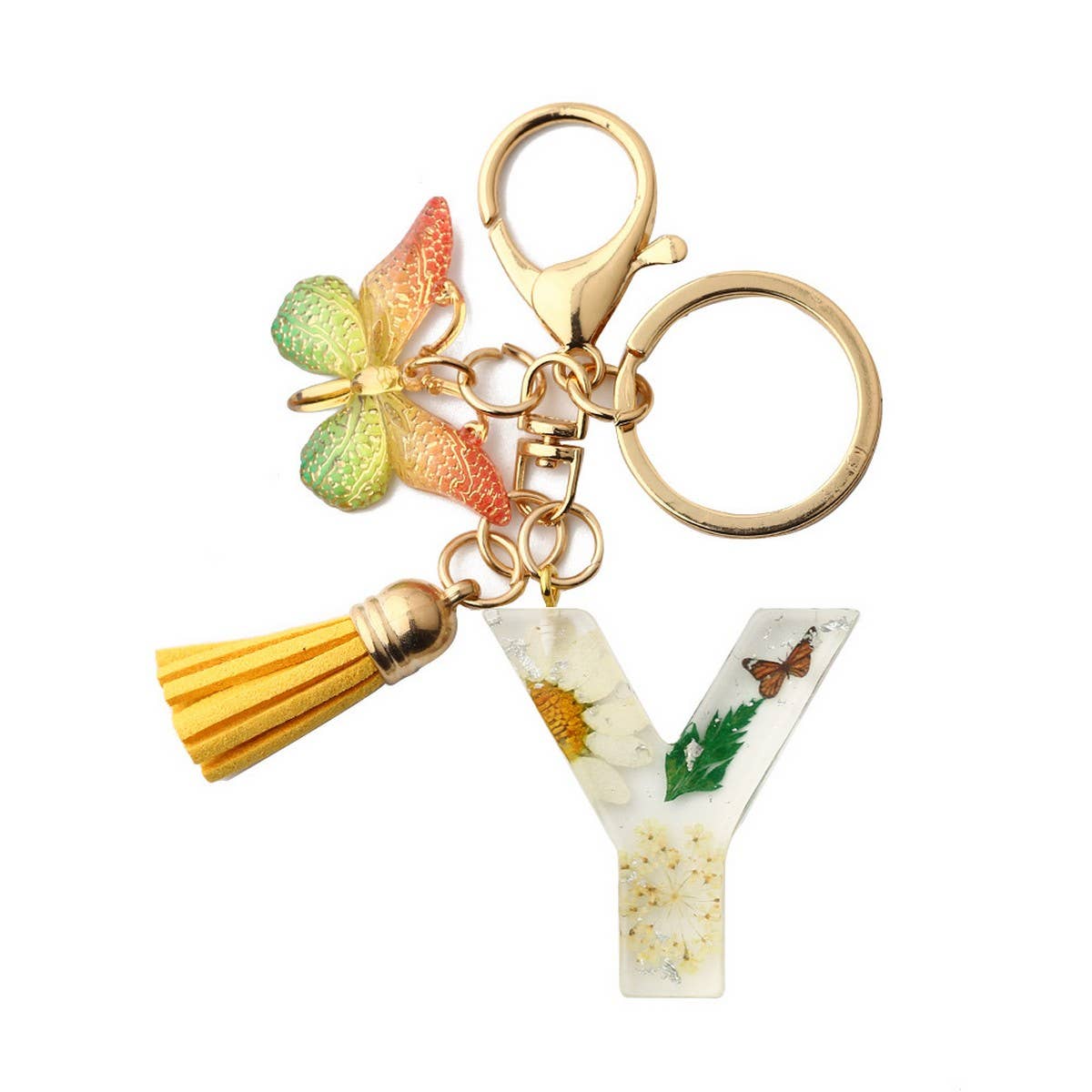 ACCITY - Wholesale Keychain - Women's - Flower Letter Keychain with Yellow Butterfly Charm_CWAB509023