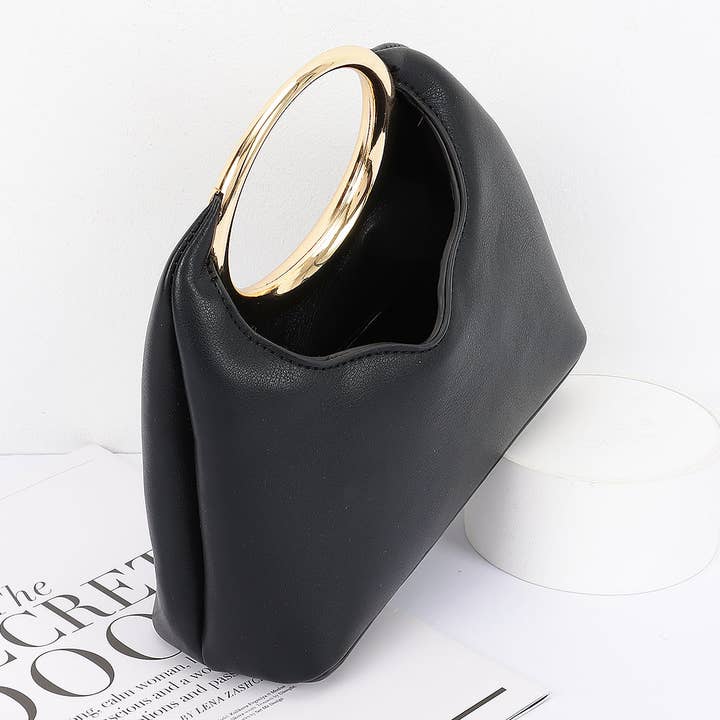 3AM BY H&D ACCESSORIES - Wholesale Top Handle Bag - Women's - Faux Leather Round Metal Handle Bag
