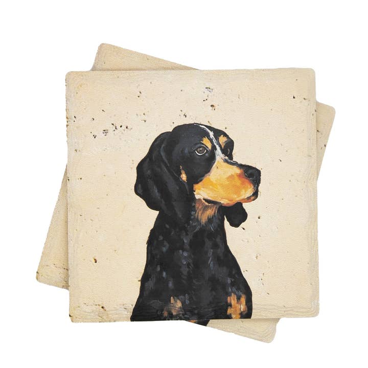Mads Studio & Co. - Wholesale Coasters - Bluetick Coonhound Travertine Coasters