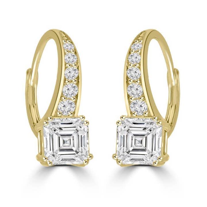 Diamond Veneer Travel Jewelry - Wholesale Huggie Earrings - 2CT TW Asscher cut Diamond Veneer Cubic Zirconia Earrings. 6
