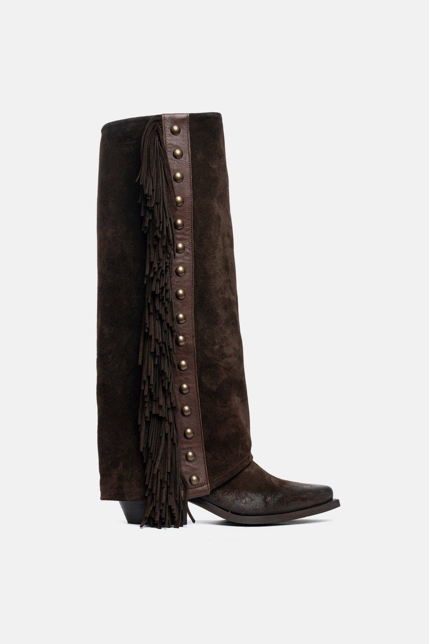METISSE - Wholesale Boots - Women's - Dark brown suede Texan boots DX2219