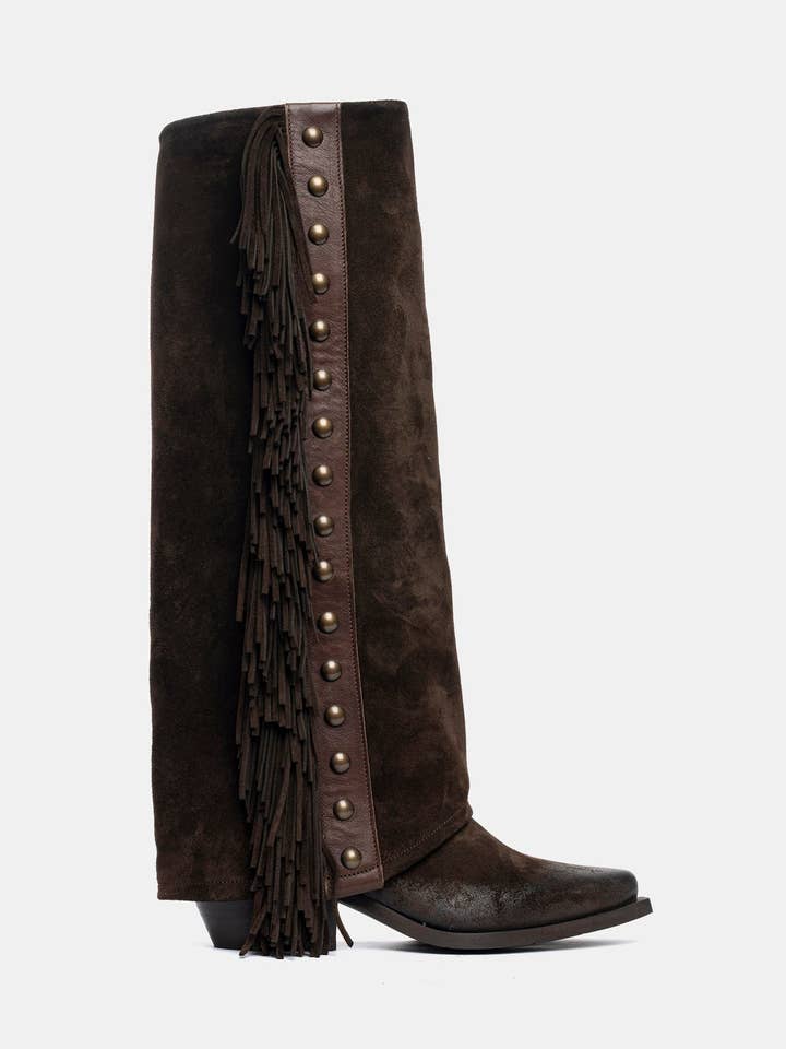 METISSE - Wholesale Boots - Women's - Dark brown suede Texan boots DX22190