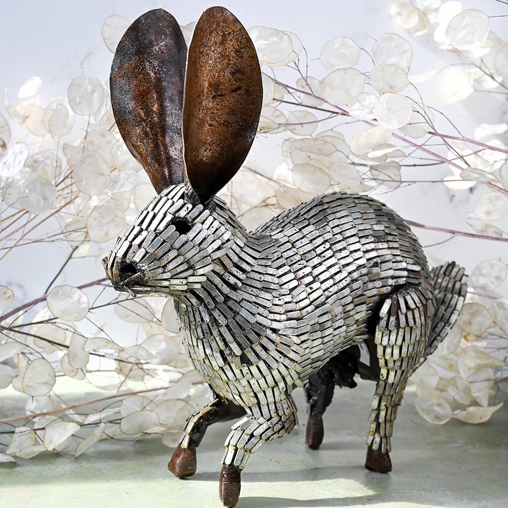 Swahili | AFRICAN MODERN - Wholesale Sculpture - Hopping Rabbit Recycled Metal Sculpture Garden Art Zimbabwe1