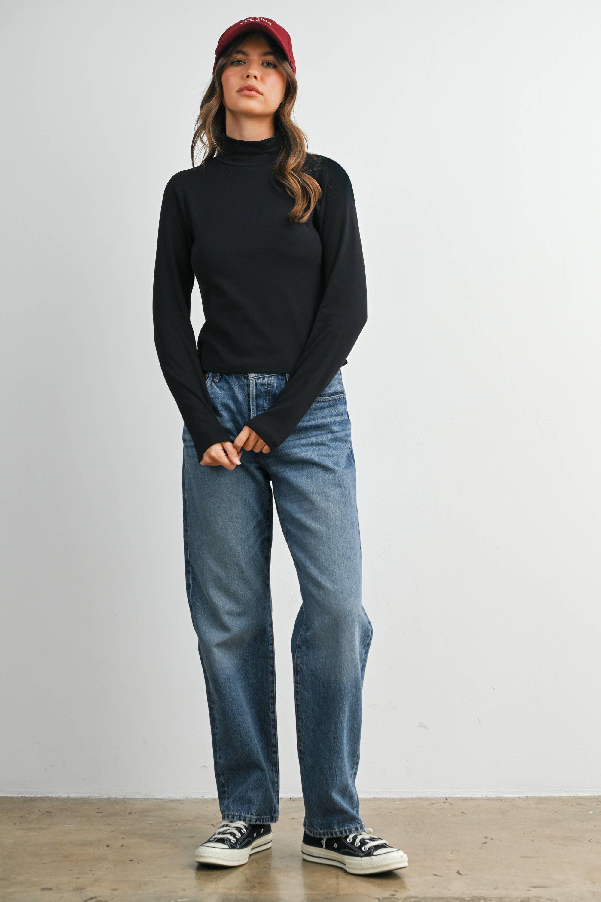 BUTTERMELON – Camisa - Mulher por atacado – Camisola de Gola Alta Justa Sólida Sem Costuras de Manga Comprida - BMT79176