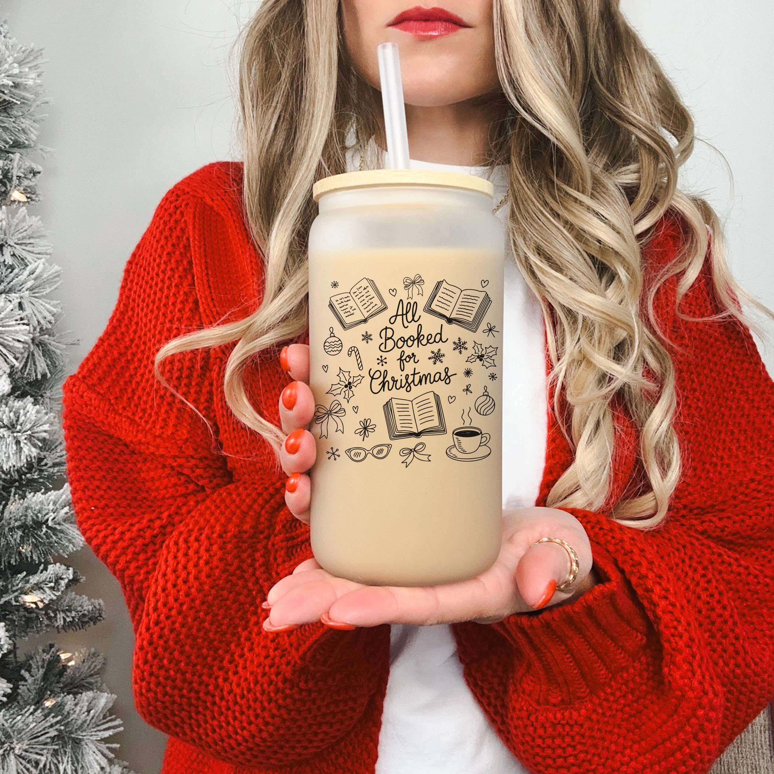 The Swoon Room – wholesale Drinking glass/cup – All Booked for Christmas 16oz Frosted Glass Cup1