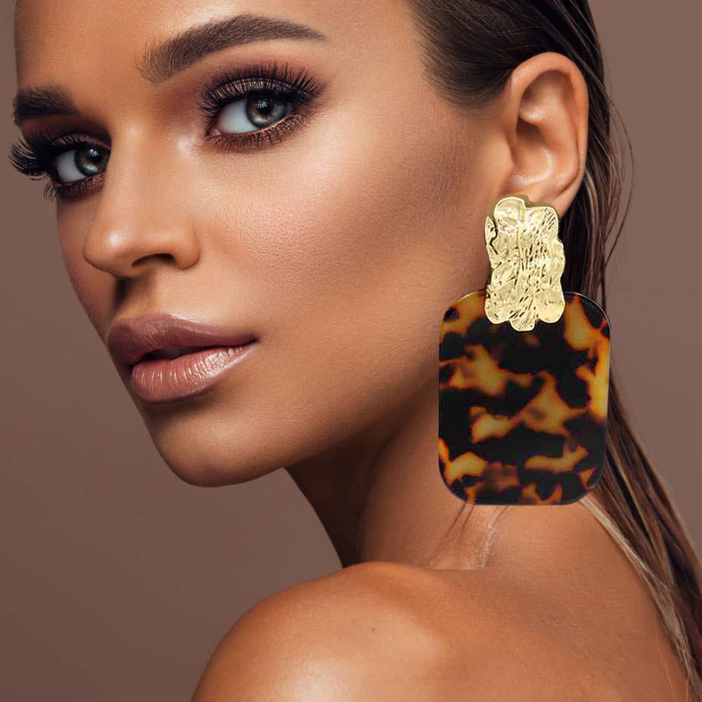 Sensibling Corp. - Wholesale Dangle Earrings - Oversized Patterned Celluloid Acetate Plate Accent Doorknocker Earrings2