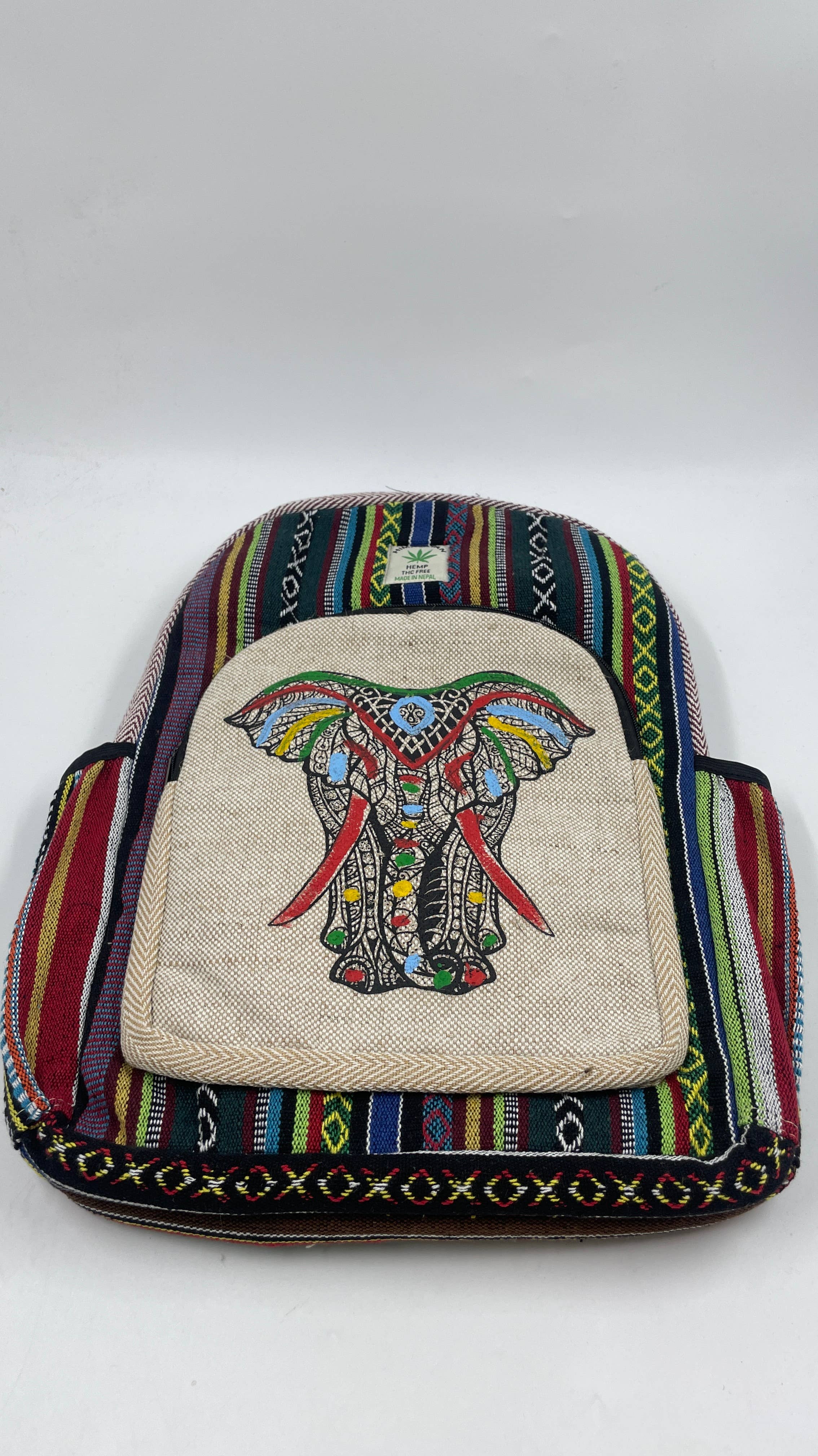 Funky Yak Ltd – wholesale Backpack – Women's – 100% Quilted Handmade Himalayan Hemp BackPack-Elephant Embro4