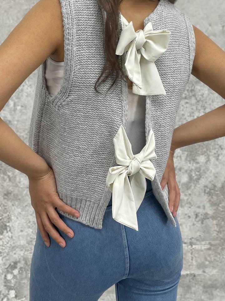 Mccolin - Vente Pull sans manches – femme - Gilet sans manches à dos ouvert avec nœud.