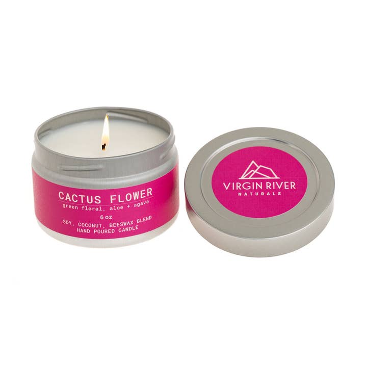 CACTUS FLOWER 6oz Travel Tin Candle for wholesale by Virgin River Naturals