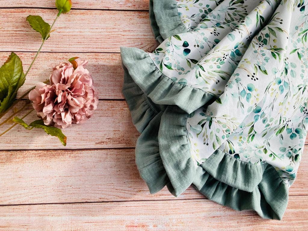 Pastel Baby - Wholesale Bedding Blanket - Kids & Baby - Organic Muslin Baby Blanket With Ruffle - Sage Eucalyptus5