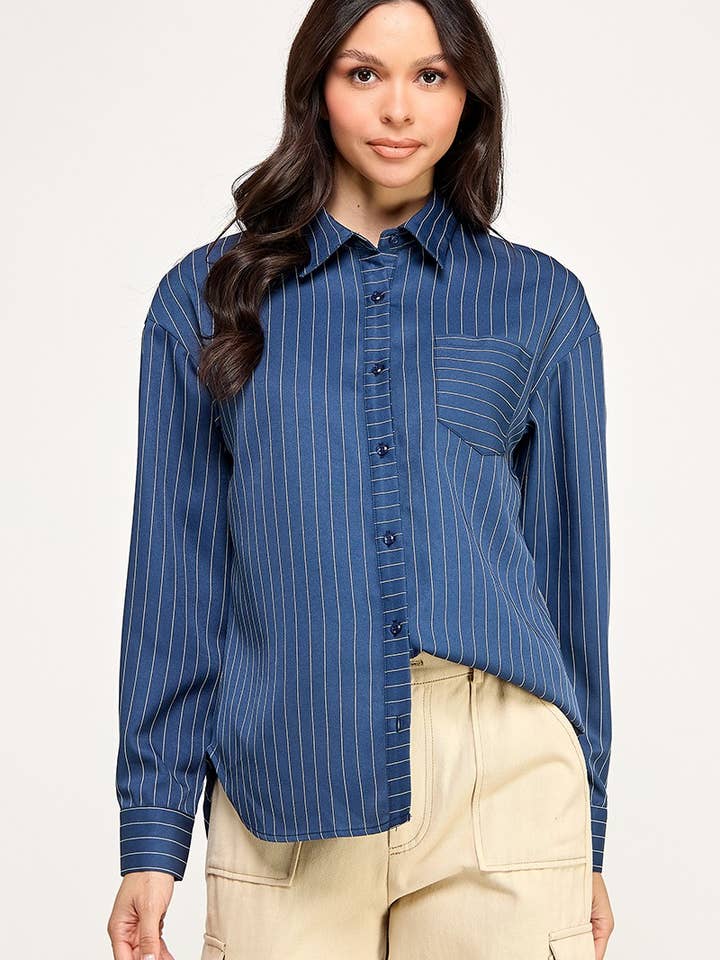 Striped Button Down Blouse for wholesale by Vanilla Monkey
