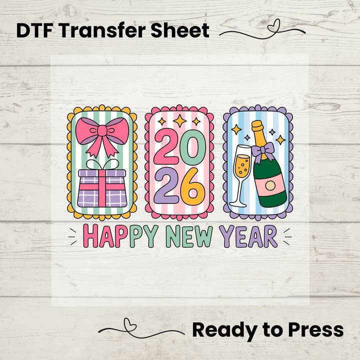 Pastel 2026 Happy New Year – Cute Gift & Champagne Transfer for wholesale by Enchanted Island Prints