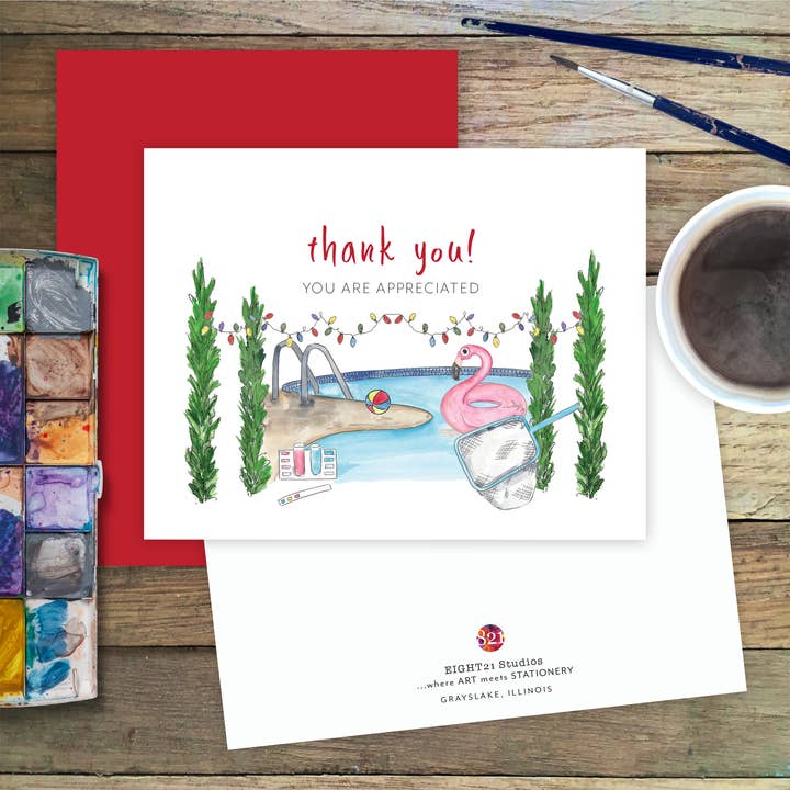 Eight21 Studios + Unique Greeting Cards, Art and Stationery - Wholesale Christmas Card - Swimming Pool Service Appreciation Christmas Greeting Card