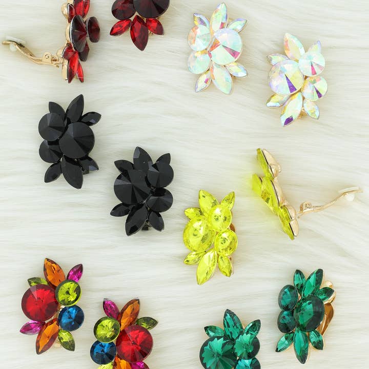 Stone Cluster Evening Clip-On Earrings for wholesale by SP Sophia Collection