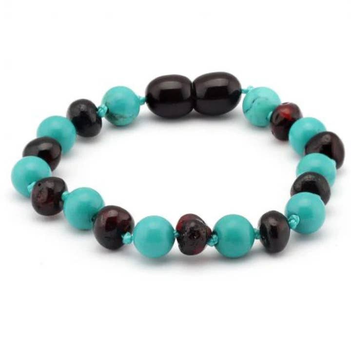 Amber Bracelet Cherry & Turquoise | Baby 14cm for wholesale by Zebra Babies