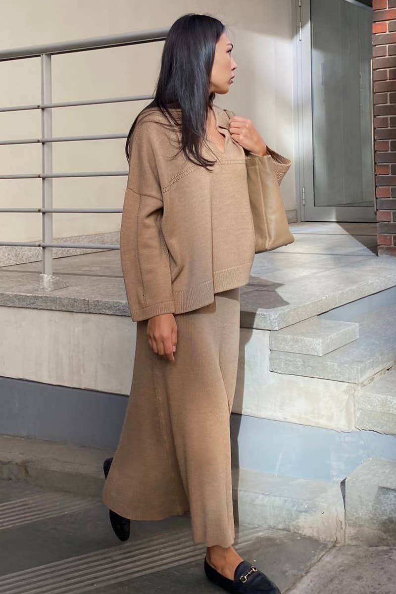 NINEXIS - Vente Ensemble haut et jupe - Femme - CWSS0750_ENSEMBLE DE JUPE-PULL À MANCHES LONGUES ET COL EN V TRICOTÉ7