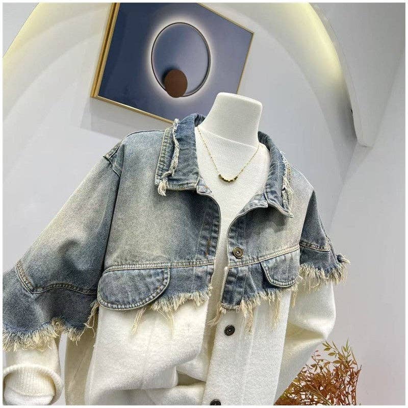 Sheer Trend - Vendita all'ingrosso Cardigan - Donna - Cappotto Cardigan Maglione Patchwork in Denim6