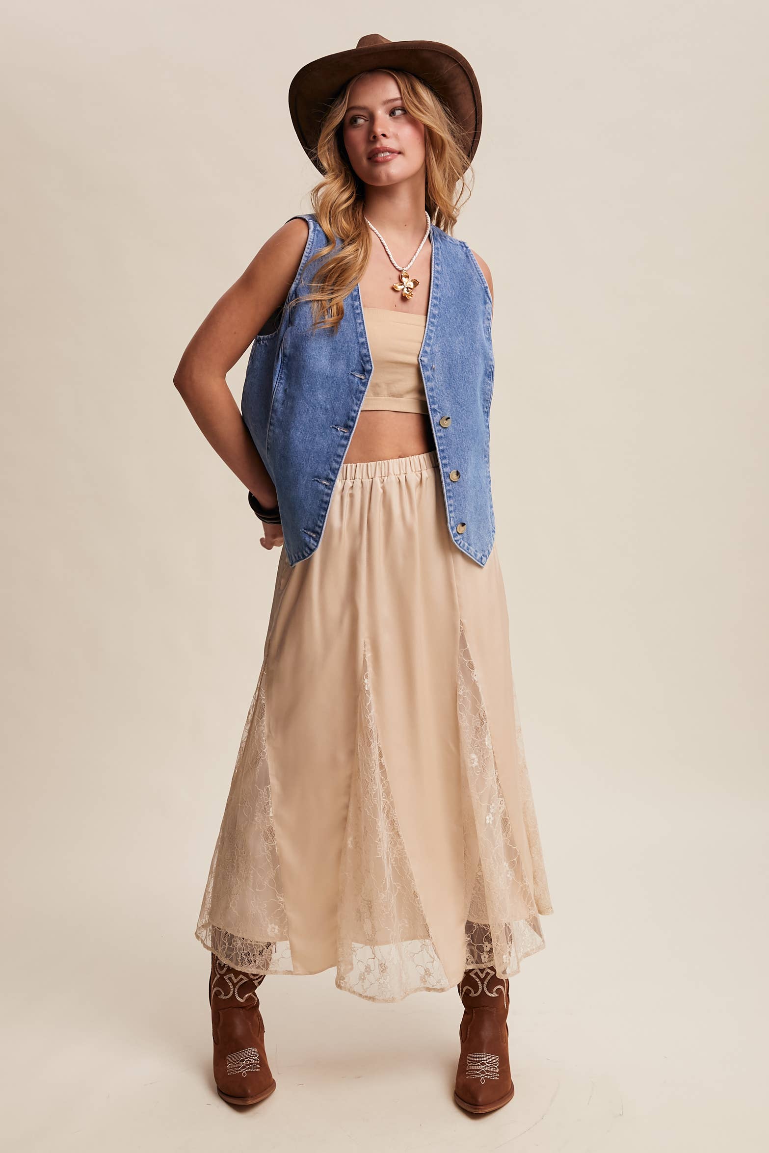 Listicle – wholesale Skirt – Women’s – Lace Inset Satin Midi Skirt LSK027212