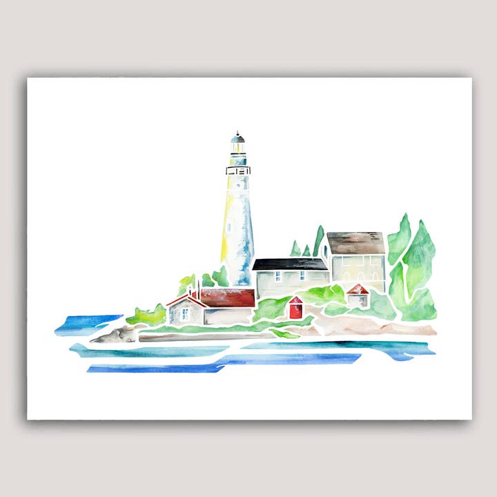 South Manitou Island Lighthouse (Michigan) watercolor print for wholesale by Emily Frushour