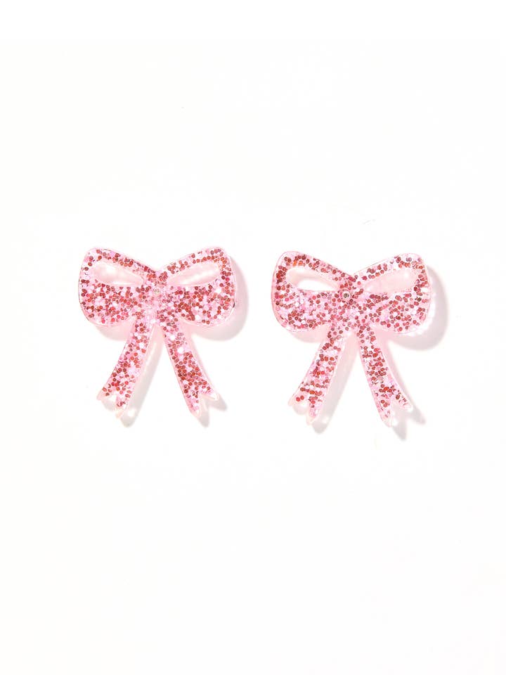 Sophia Bow Earrings - Pink Glitter for wholesale by LINNY CO
