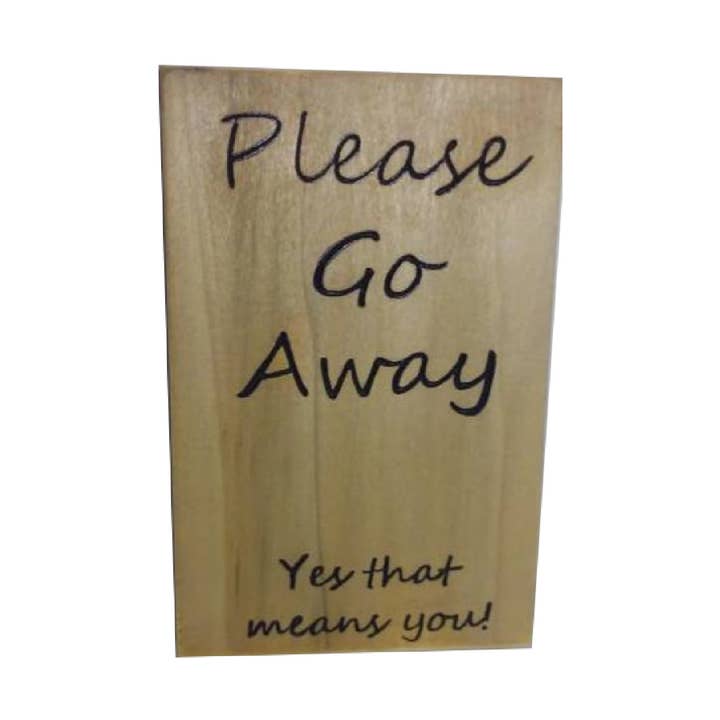 Please Go Away Carved Wood Sign for wholesale by Canary Hill Works