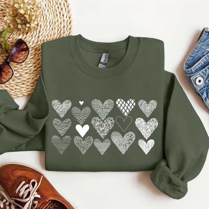 Refinery Number One LLC - Vendita all'ingrosso Felpa stampata - Donna - Heart Doodles, Felpa, San Valentino
