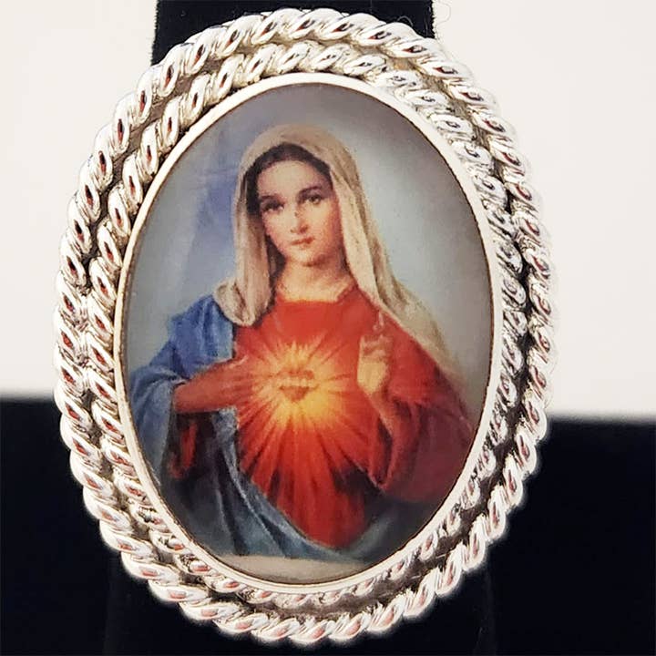 Virgin Mary Portraiture Braided Silver Rings for wholesale by Costello International