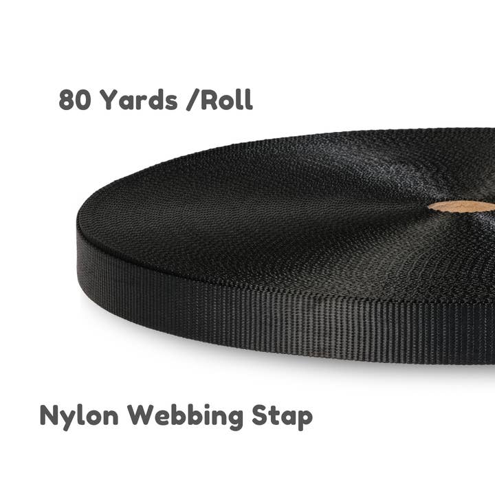 Dream Trimming Goods LLC - Wholesale Craft Supplies - 1" x 80 Yard Black Nylon Strap for Cargo,Pet Collar, Climb