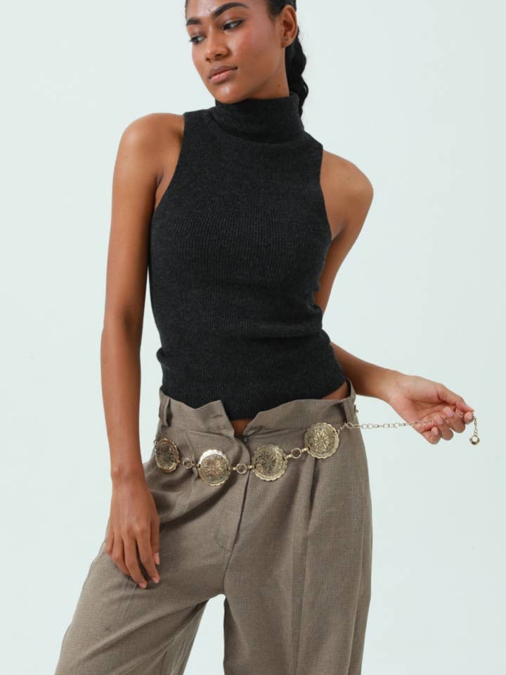 Ethnic Carved Chain Belt – Vintage Style for wholesale by Leto Accessories