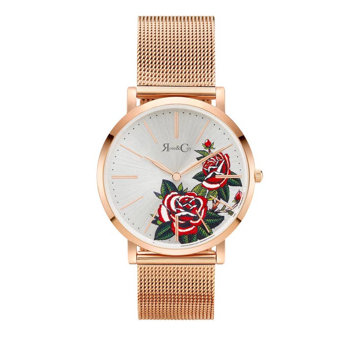 Art Series Golden Red Rose Ultra Slim 40mm Rose Gold for wholesale by Rose & Coy Watches