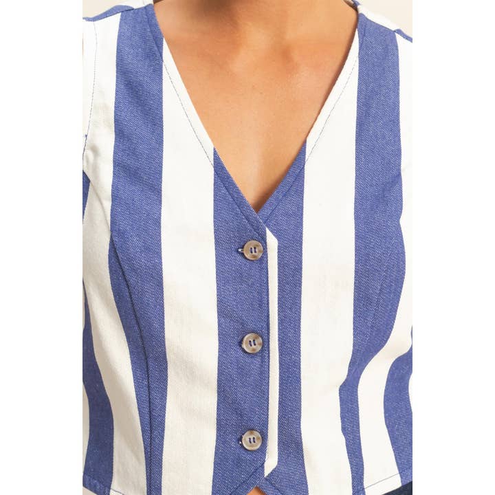HYFVE - Wholesale Outerwear Vest - Women's - DZ25A806-Woven Striped V-Neck Sleeveless Vest