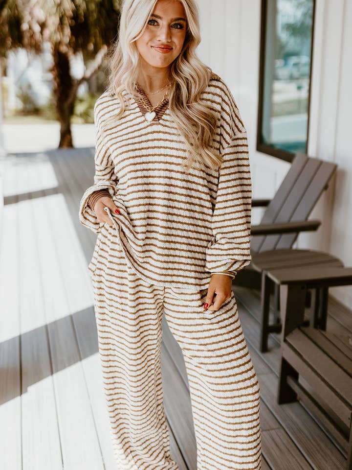 Babs + Birdie - Wholesale Lounge Set - Women's - Stripe Pullover Top and Drawstring Pant Set12