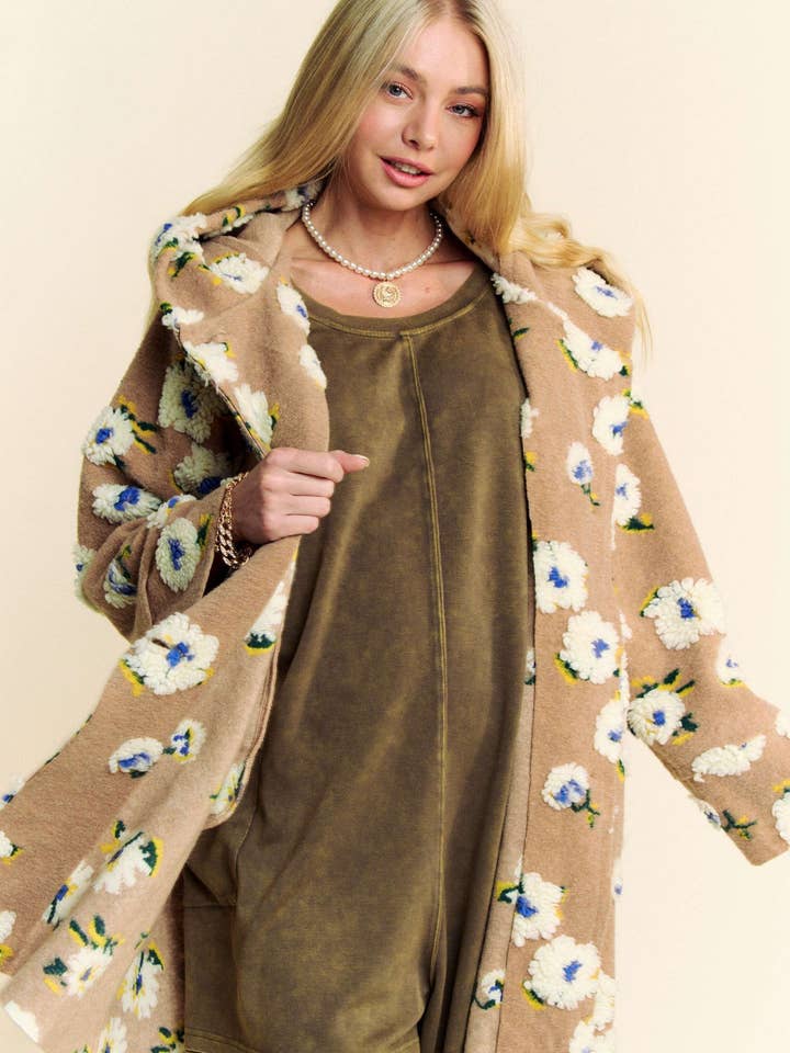 Davi & Dani - Wholesale Jacket – Women's - FLORAL POCKET CHUNKY BUTTON FRONT HOODIE JACKET12