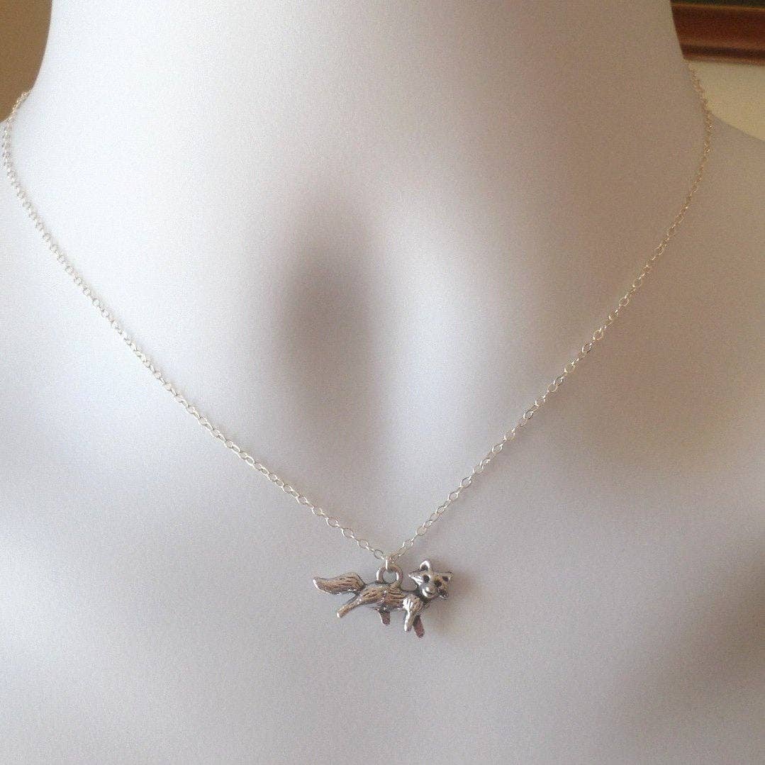 The Wandering Dandelion - Wholesale  - Fox Necklace - Silver Fox Necklace - Tiny Silver Fox Necklace, Sterling Silver Necklace, Animal Jewelry, grey, white, silver, Christmas Gift3