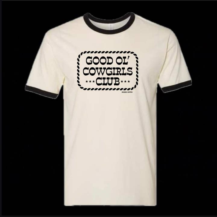 GOOD OL' COWGIRLS CLUB UNISEX RINGER TEE for wholesale by Rodeo Hippie