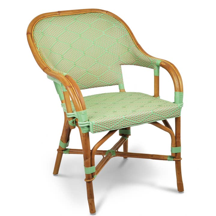 Cannes French Bistro Rattan Armchair - Honeycomb - Jade/Pink for wholesale by BONNECAZE