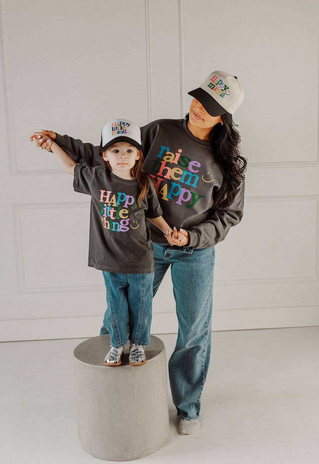 The Babe Co. - Wholesale Screen Printed T-Shirt - Kids - Happy Little Thing Graphite Kid's Graphic T-shirt1