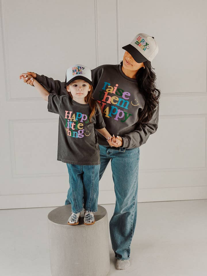 The Babe Co. - Wholesale Screen Printed T-Shirt - Kids - Happy Little Thing Graphite Kid's Graphic T-shirt1