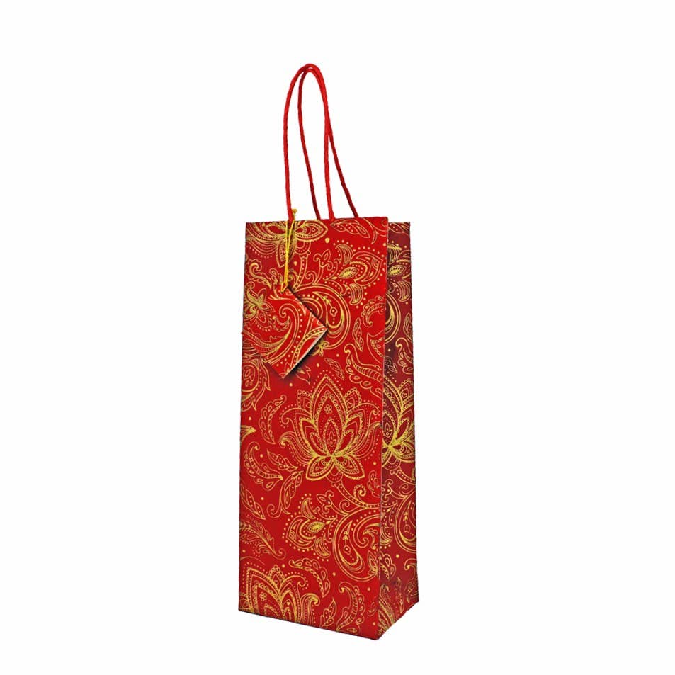 Fair to Trade Ltd - Wholesale Gift Bag - Handmade Floral Paisley Gold Recycled Paper Gift Bags 1